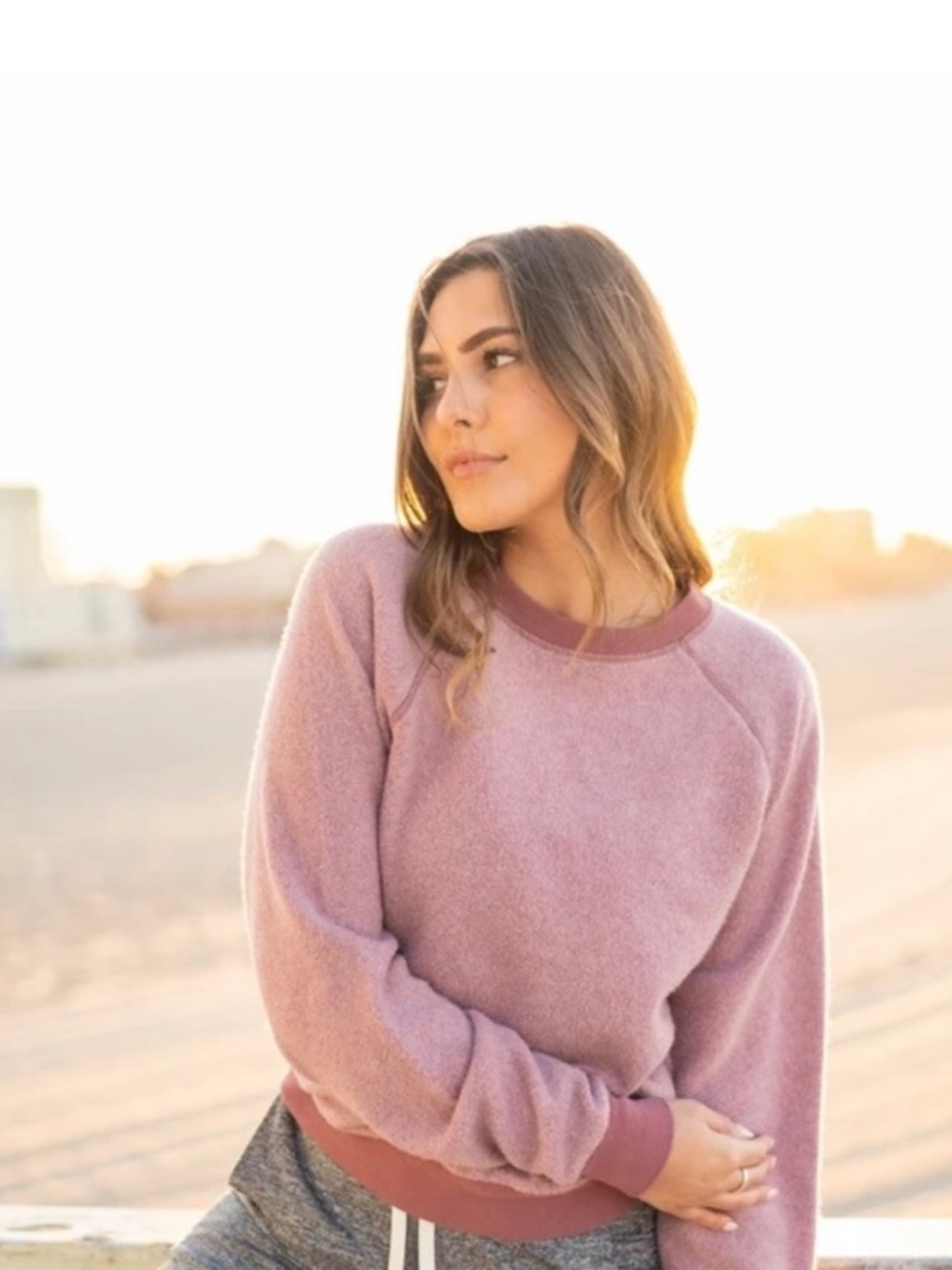 Feat BlanketBlend Crewneck Sweatshirt Ash Rose Pink Pullover Relaxed Loungewear
